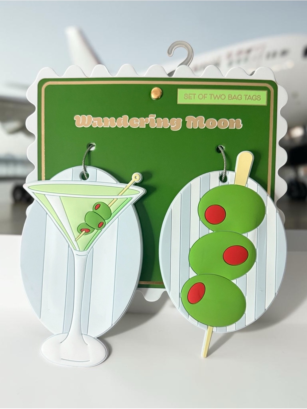 Luggage Tags- Wandering Moon Martini Cocktail Luggage Tags - Green & Red